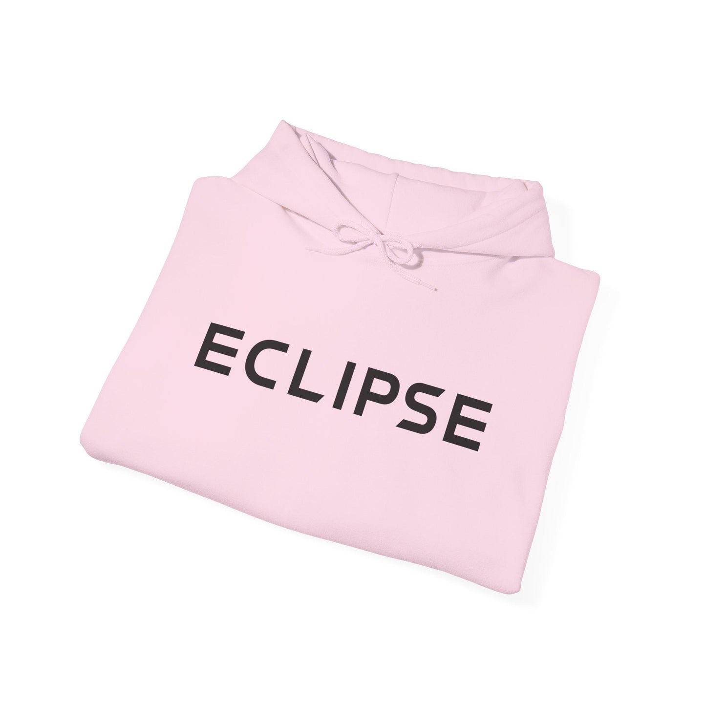 A light pink folded hoodie with the word 'ECLIPSE' printed in bold black letters across the chest, shown on a clean white background.