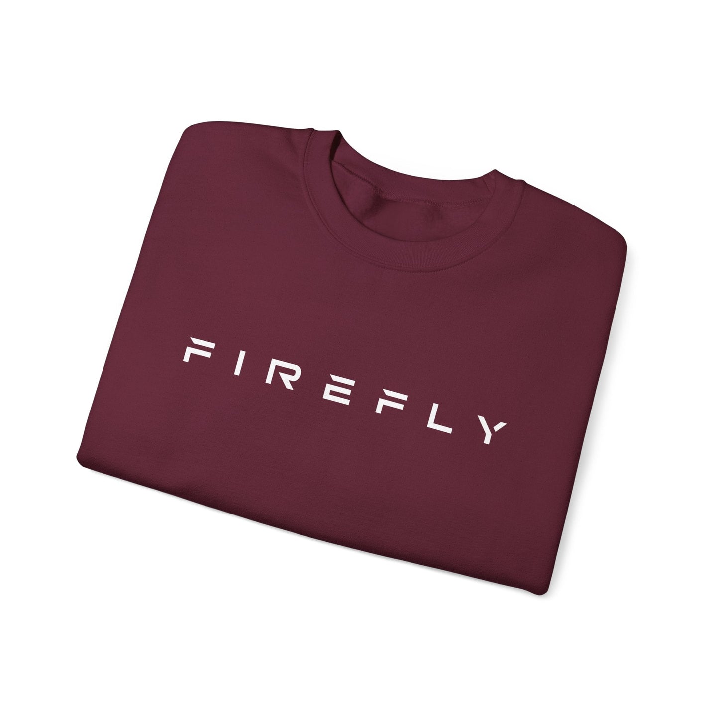 Folded maroon sweatshirt with a brand logo on a white background