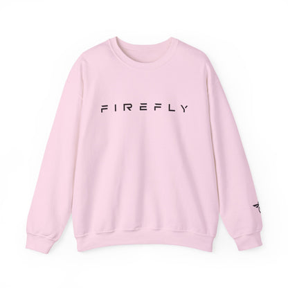 A light pink crewneck sweatshirt with the word 'FIREFLY' printed in black across the chest, displayed on a clean white background.