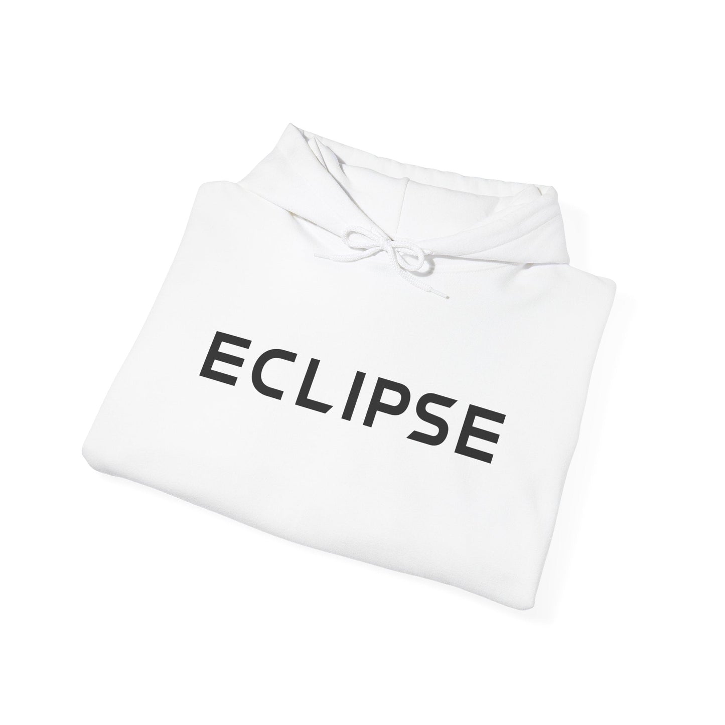 A folded white hoodie with the word 'ECLIPSE' printed in bold black letters across the chest, shown on a clean white background.