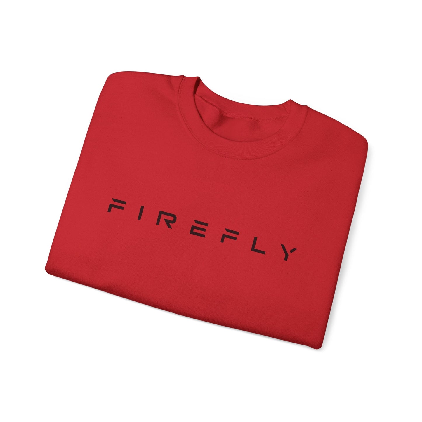 Folded red shirt with 'OVERSTIMULATED.' text on a white background