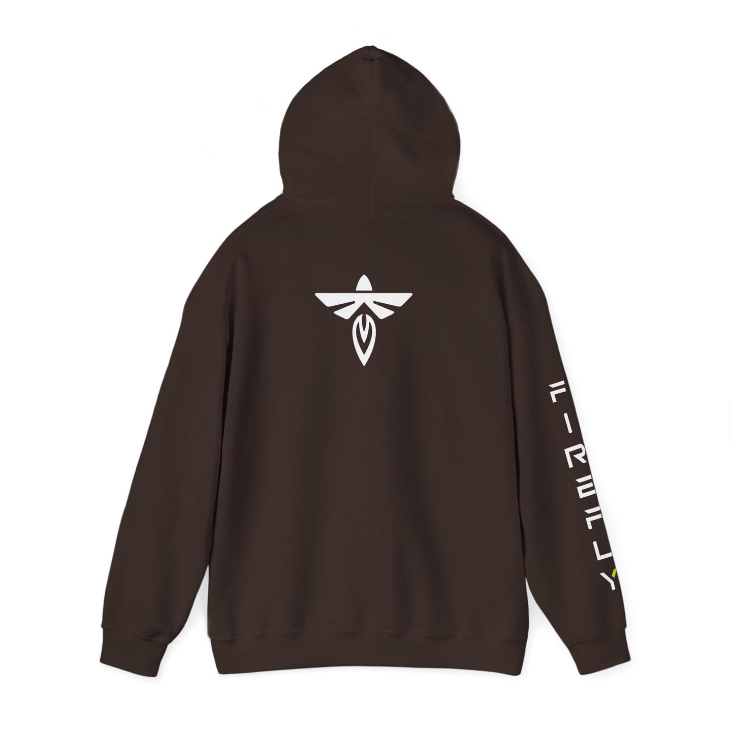 Brown  hoodie with 'FOCUS' and 'SPORTSWEAR' text on the back against a white background