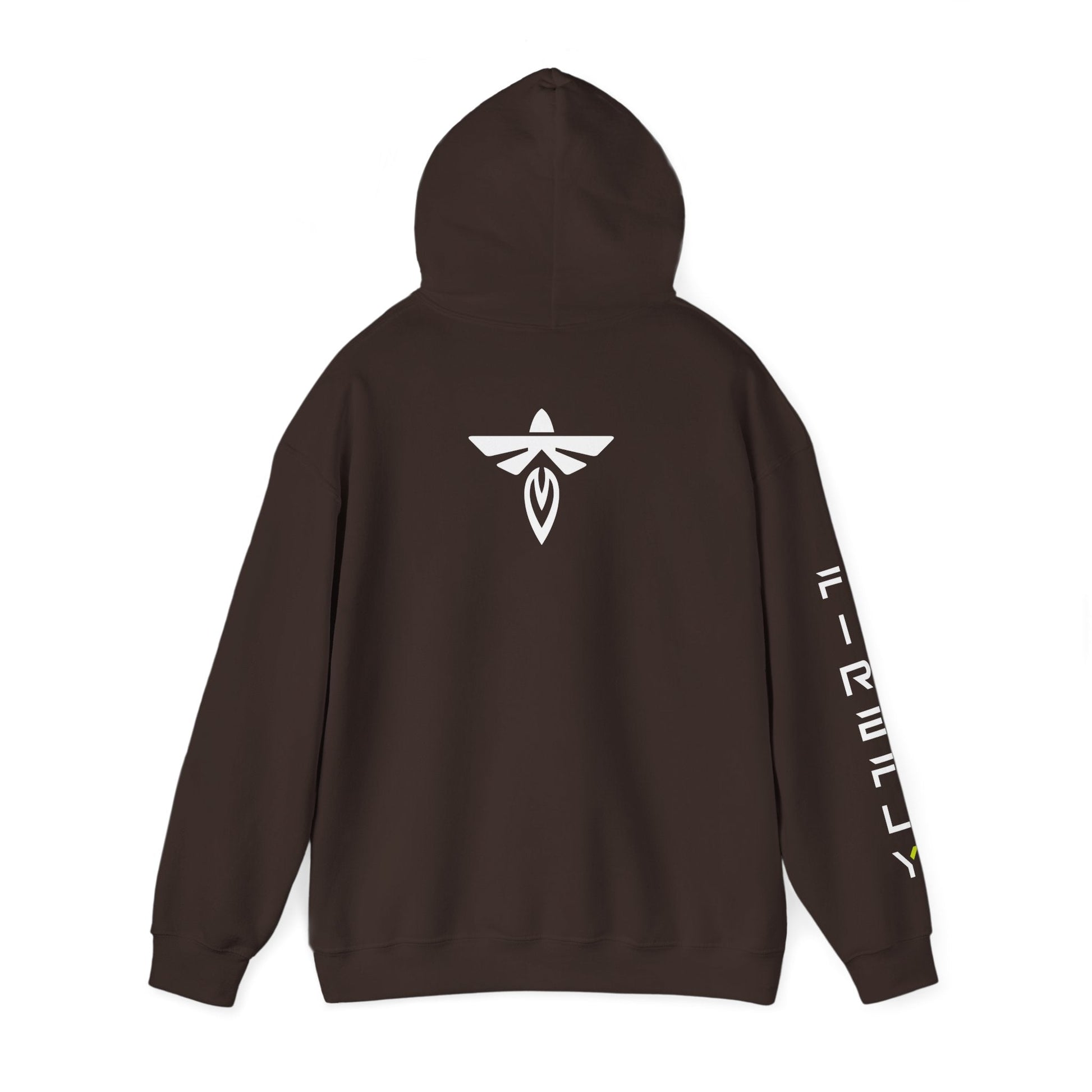 Brown  hoodie with 'FOCUS' and 'SPORTSWEAR' text on the back against a white background
