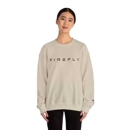 Person wearing a beige sweatshirt with a small graphic on a white background