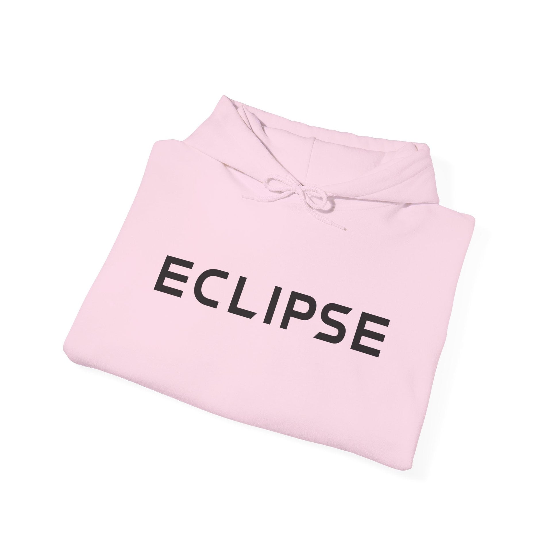 A light pink folded hoodie with the word 'ECLIPSE' printed in bold black letters across the chest, shown on a clean white background.