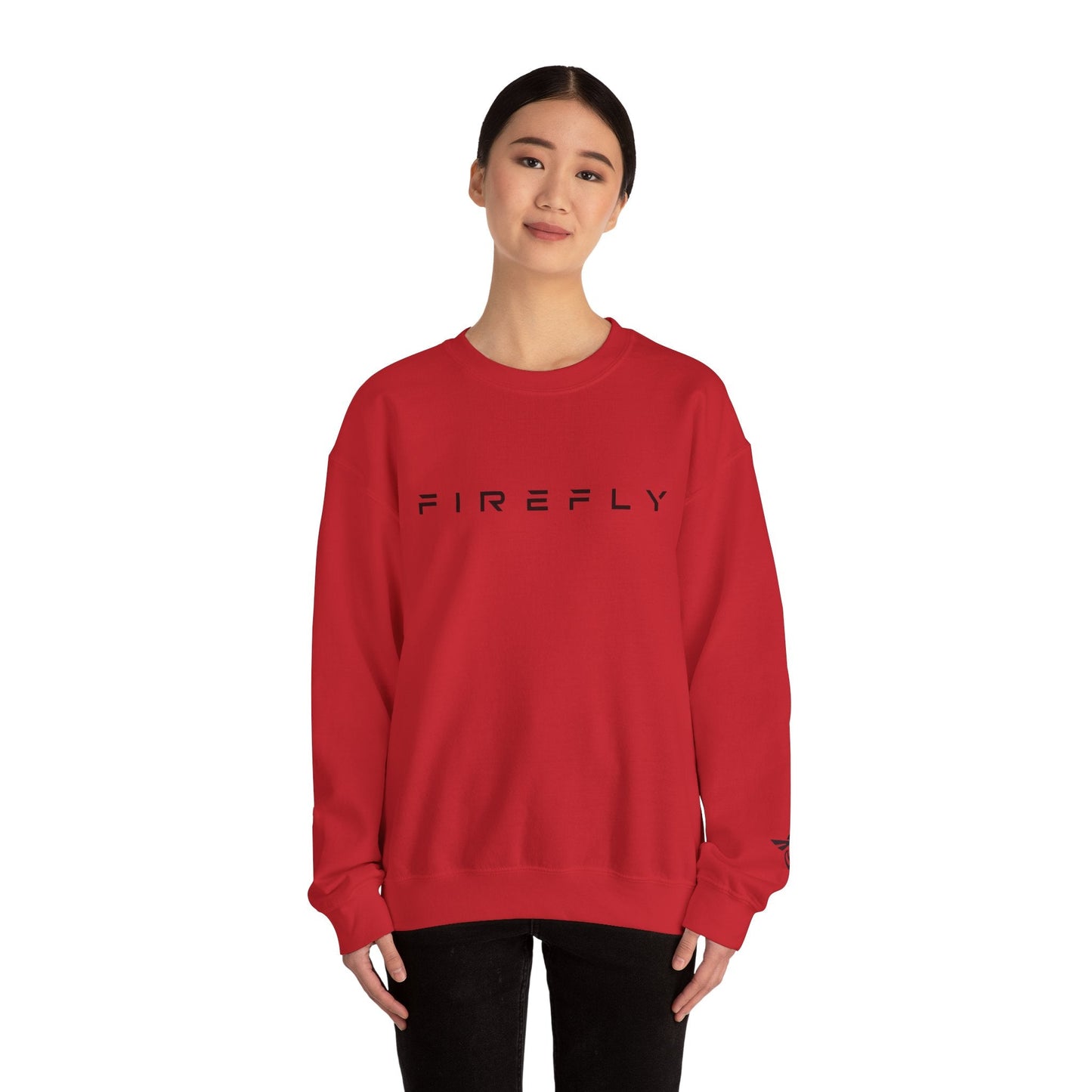 Person wearing a red sweatshirt on a white background
