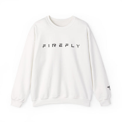 A white crewneck sweatshirt with the word 'FIREFLY' printed in black across the chest, displayed on a clean white background.