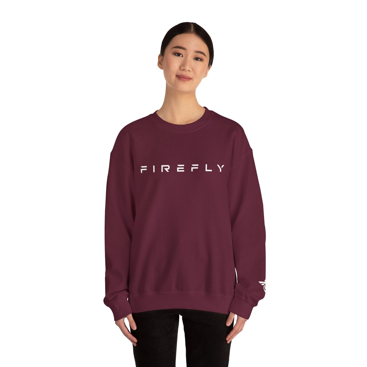 Person wearing a maroon sweatshirt with text on a white background