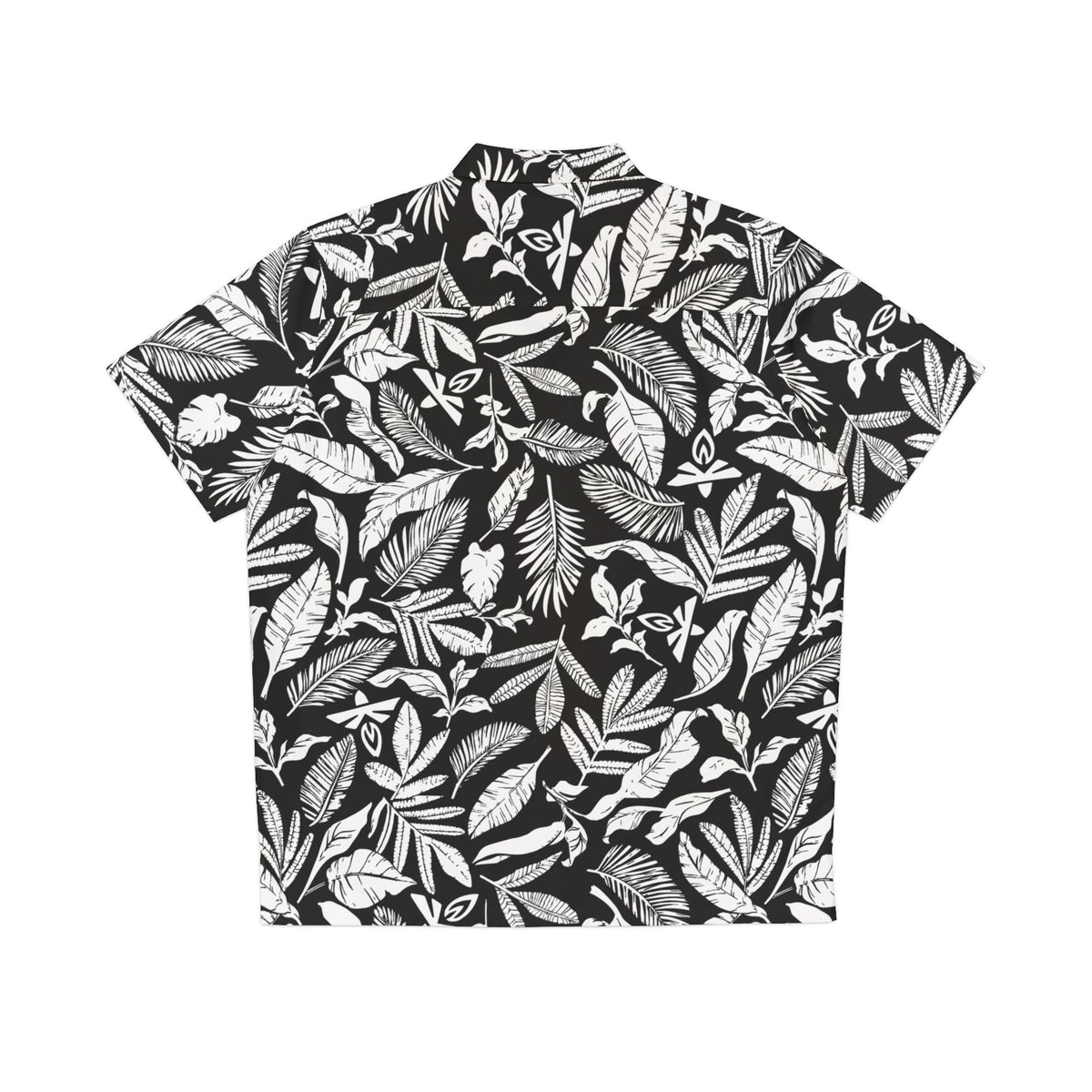 Black shirt with white leaf pattern on a white background