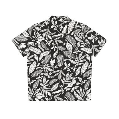 Black shirt with white leaf pattern on a white background