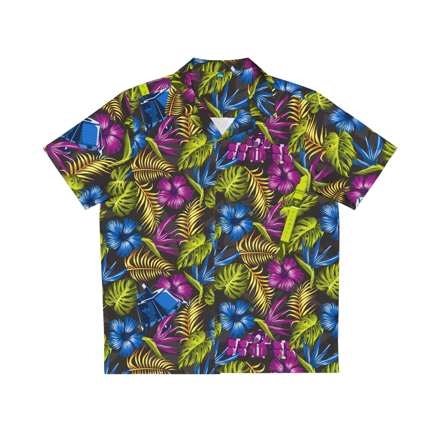 Colorful tropical patterned shirt on a white background