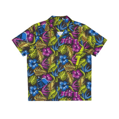 Colorful tropical patterned shirt on a white background