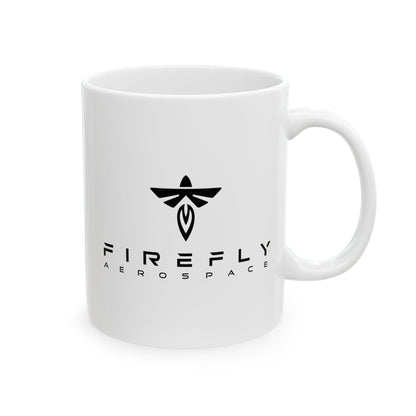 White mug with Firefly Aerospace logo on a white background