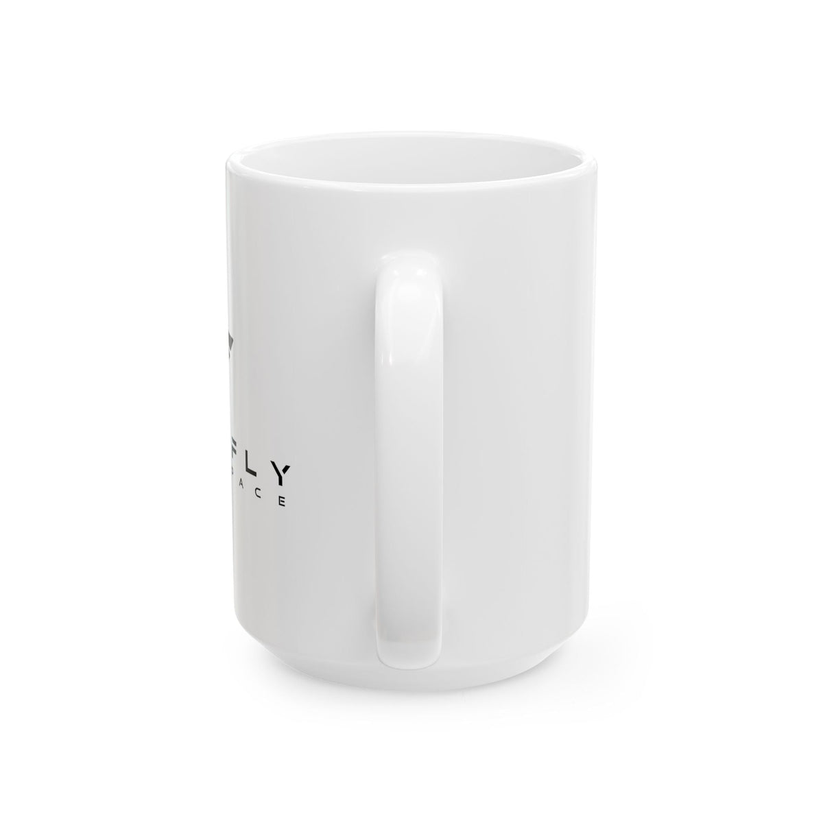 White mug with a handle on a white background