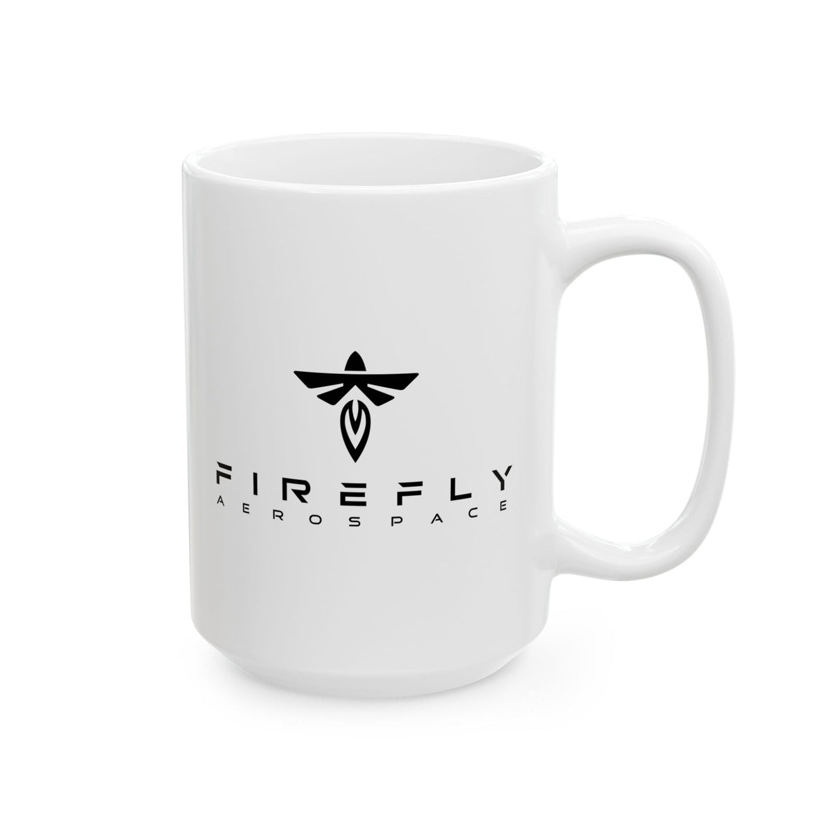 White mug with Firefly Aerospace logo on a white background