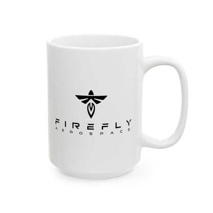 White mug with Firefly Aerospace logo on a white background