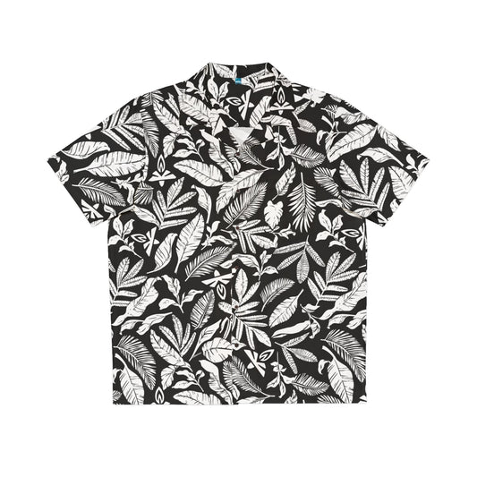 Black shirt with white leaf pattern on a white background